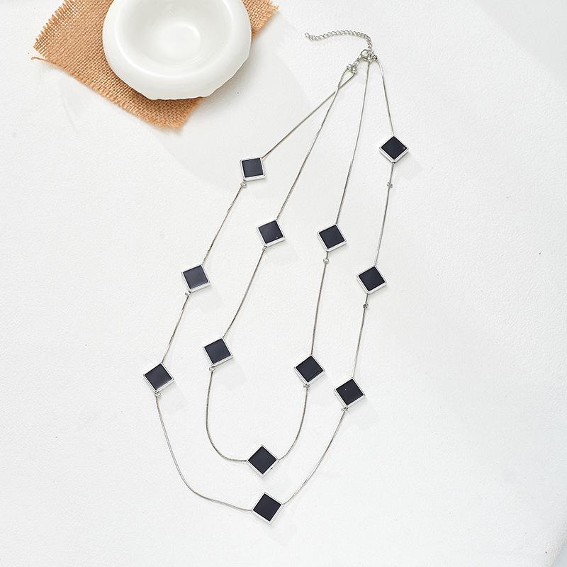 Double-Layer Black Drip Oil Necklace - Long Autumn/Winter Sweater Chain (NL088)