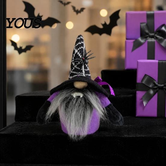 Plush Faceless Dwarf Ornaments Halloween Witch Gnomes, Cute Doll with Gnome Sets for Spider Bat, Home Table Office Indoor Party Decor Small Polyester