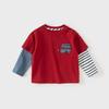 David Bella Kidsren's Long-Sleeved T-Shirt Spring New Style Baby Boy Pure Cotton Fake Two-Piece Red Top Bottoming Shirt