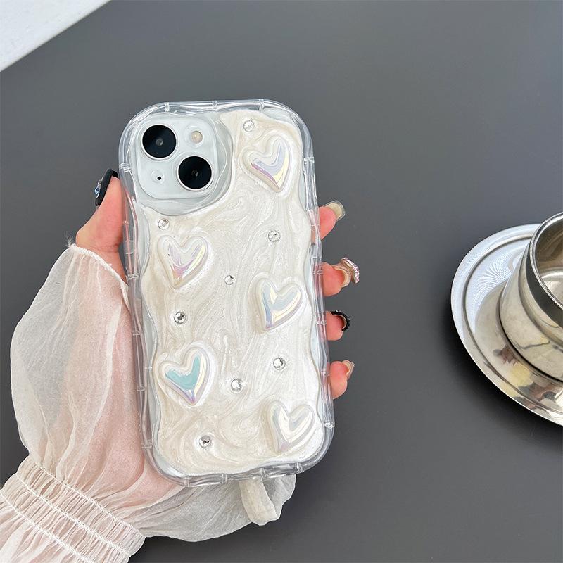 

Colorful Love Mobile Phone Case For Iphone16 Fine Hole Silicone Soft Case Apple 17 Bear Rhinestone Wind 14 iPhone 7/8/SE 2020