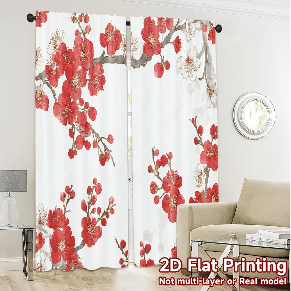 2D Flat Printing  JIT 2pcs   Curtains (Without Rod) Blooming Drapes Modern Curtains Roller Blinds Durable 100% Polyester Fabric