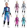 Kids Alien Cosplay Costume Long Sleeve High Waist Shiny Metallic Zipper Jumpsuit Halloween Bodysuit