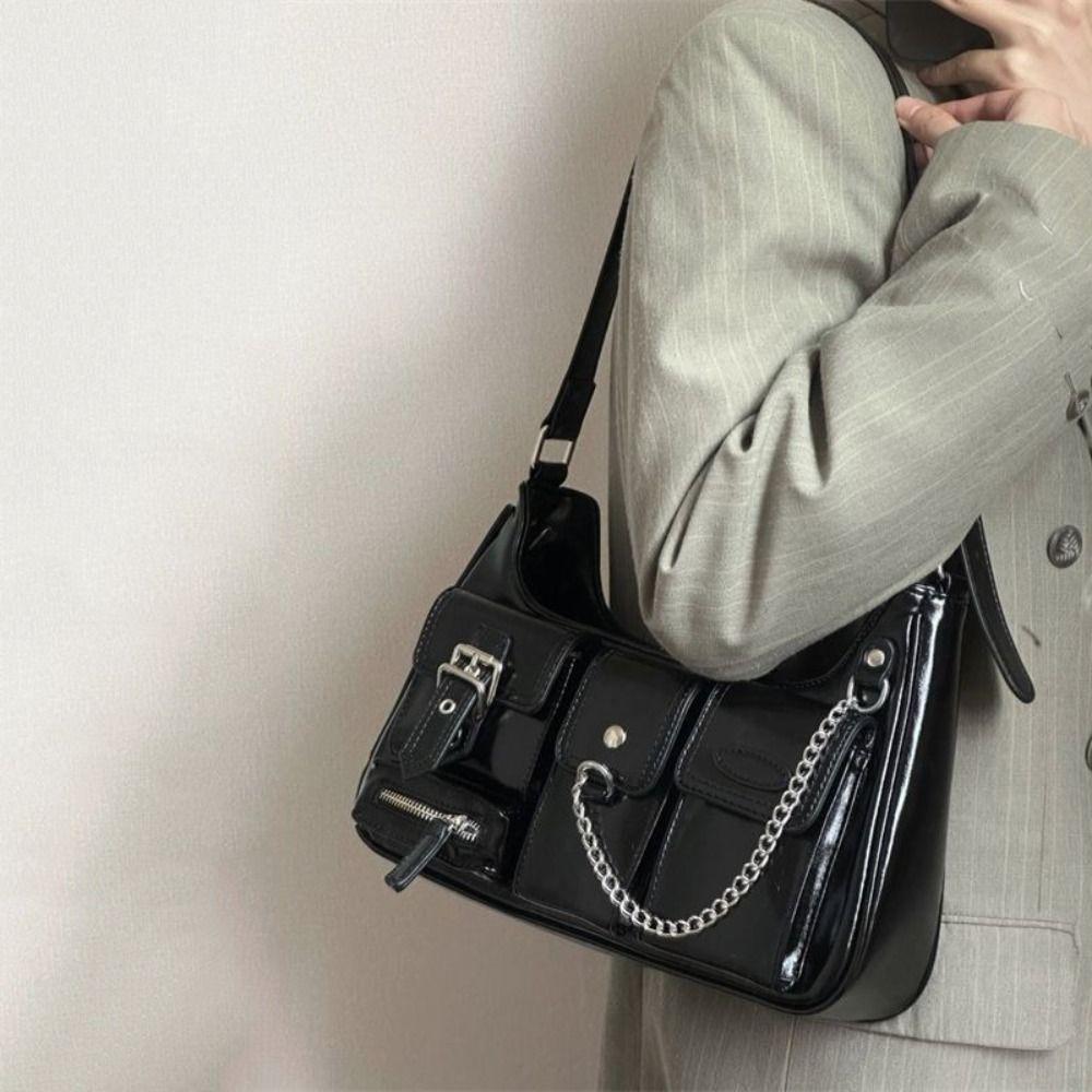 

Gothic PU Crossbody Bag Harajuku Underarm Shoulder Bag Retro Leather Handbag Girls Style A