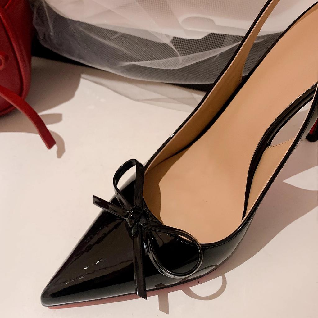 Fashion Instagram Style ~ Pointed-Toe High Heels, Sexy Red Bow Single Shoes, Open Back, French Toe Cap Sandals, Women'S Thin Heels