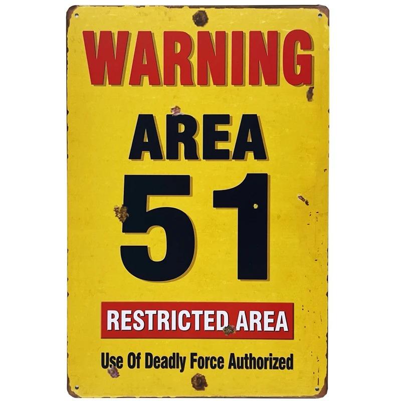 Retro Metal Tin Signs Vintage Decor Area 51 Plaque Garage Warning Danger Wall Plates Cafe Bar Decor Room Decoration