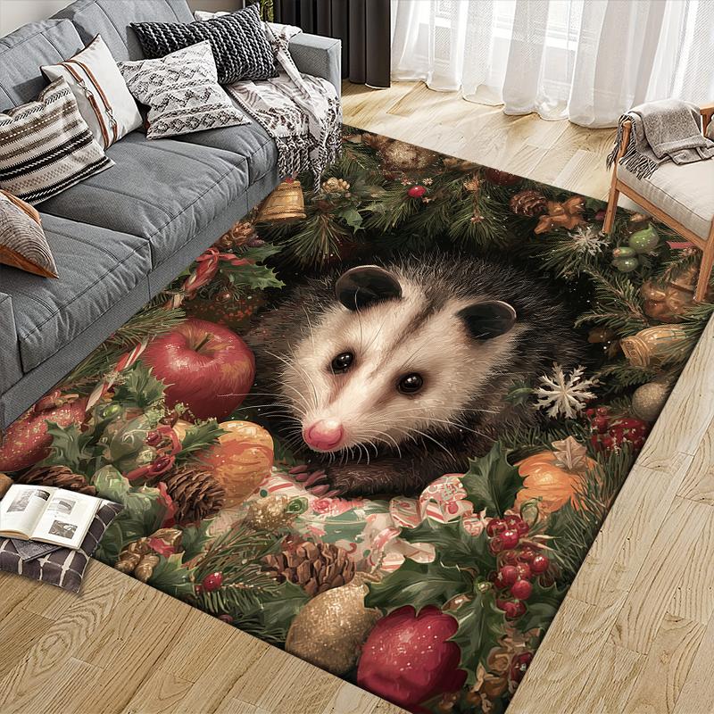 Weihnachtstiere Heim-Sofa-Dekoration für Wohnzimmer & Schlafzimmer, Rutschfeste Spiel-Flanell-Fußmatte für Spielzimmer