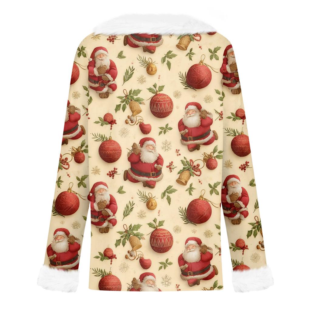 Women's T Shirt Tee Christmas Shirt Long Sleeve Party Christmas Print Fleece Collar V Neck Top