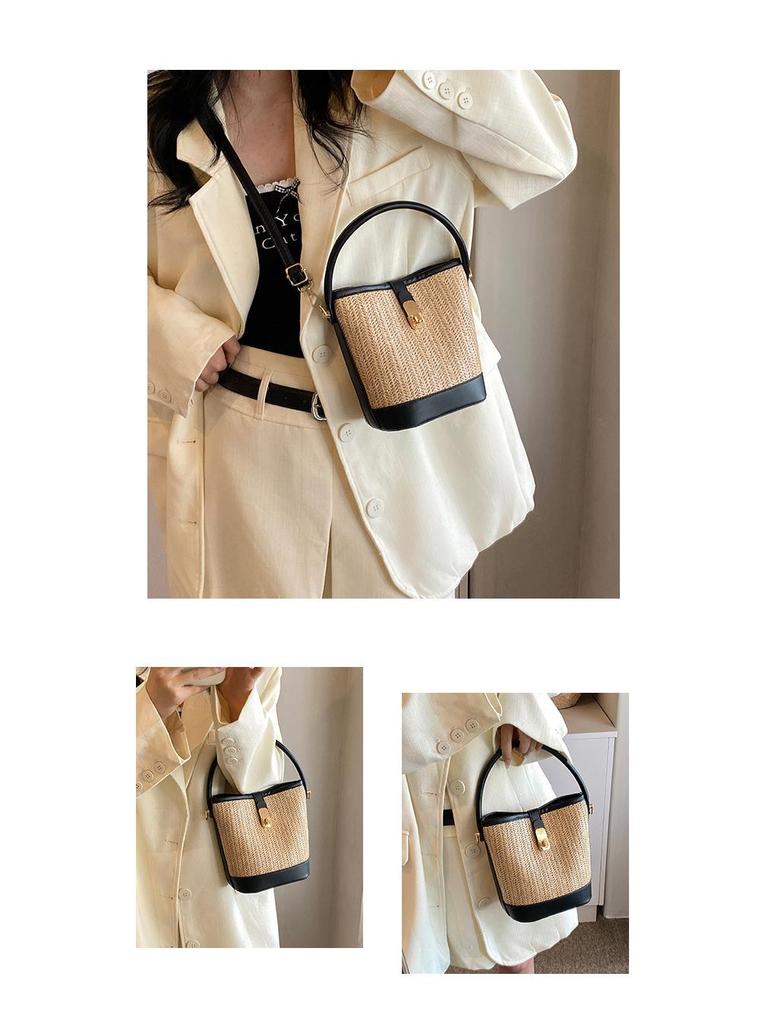 Damska torebka kubełkowa ze słomy w blokach kolorystycznych na wiosnę/lato 2024 - wszechstronny design w stylu francuskim