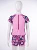 Front Zipper Closure Short Sleeves Stand Collar Tops + Elastic Waistband Shorts Floral Print Quickly Dry Swimwear 2Pcs Sets