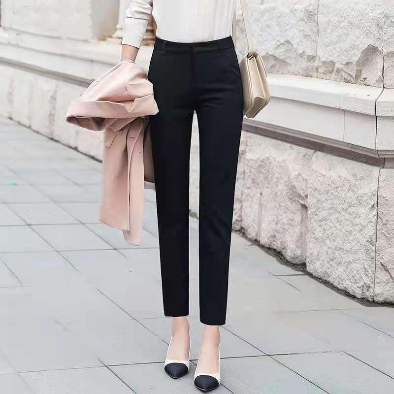 

Брюки костюмного стиля для женщин Весенние и летние тонкие с высокой талией Облегающие Повседневные женские брюки Профессиональные прямые брюки XXL чёрный