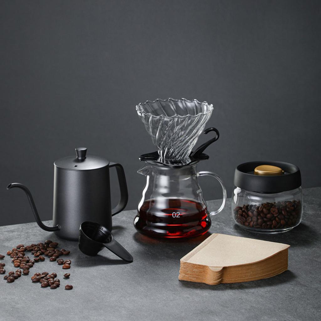 Pour Over Coffee Maker Set 600ml Coffee Server with Glass Coffee Dripper Paper Filters for