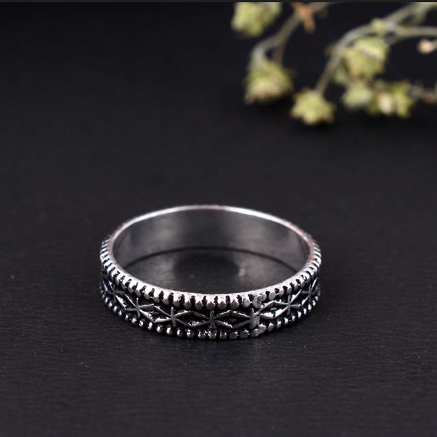 Beautiful 925 Sterling Silver Floral Pattern Ring Vintage Nature Inspired Band Boho Minimalist Unisex Flower Jewelry Gift