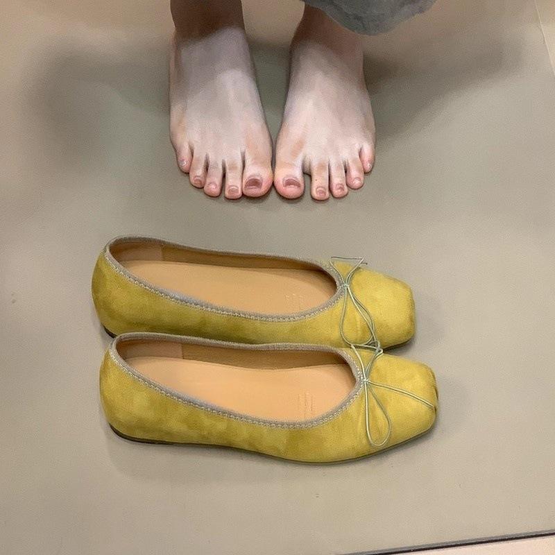 Square Head Bow One-pedal Inner Height Increase Commuter Shoes New French Versatile Light Mouth Ladyshoes