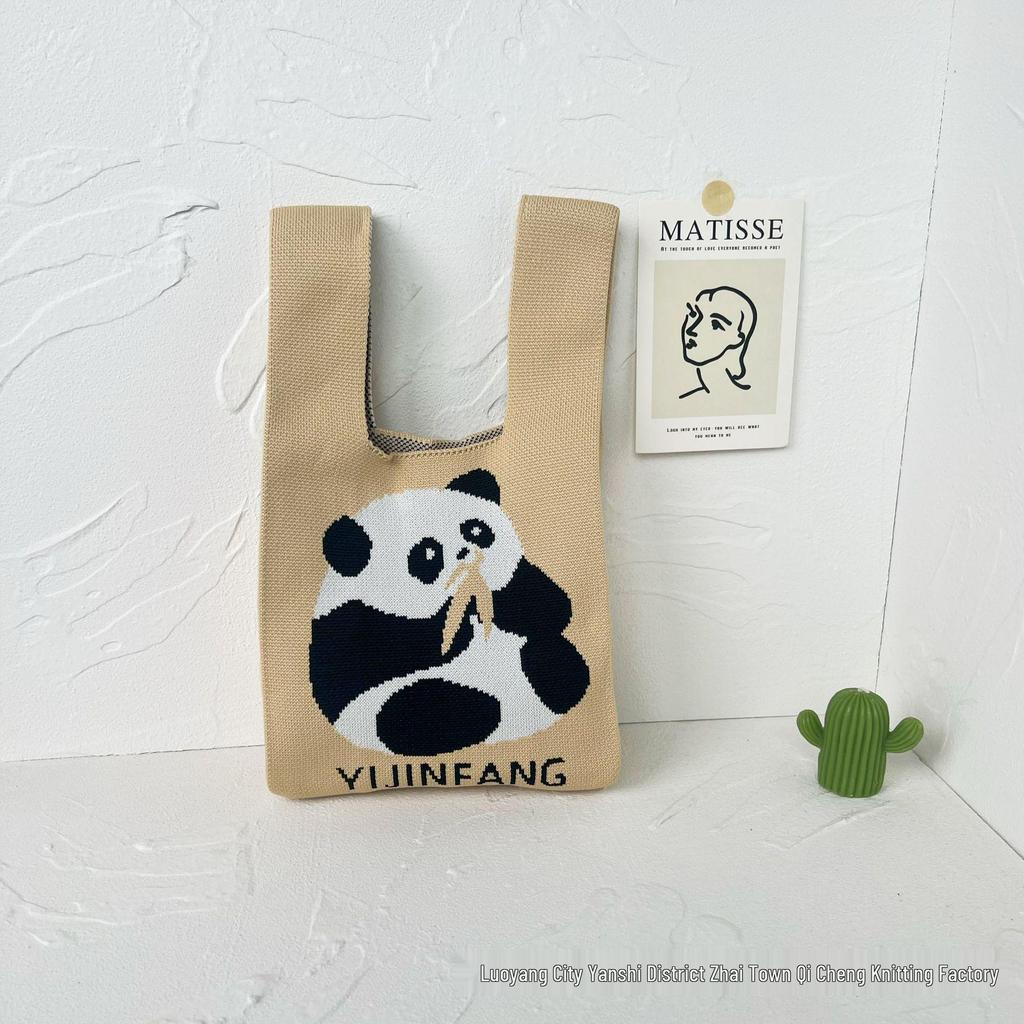 Panda Knit Women's Cross-Border Wrist Tote Handbag