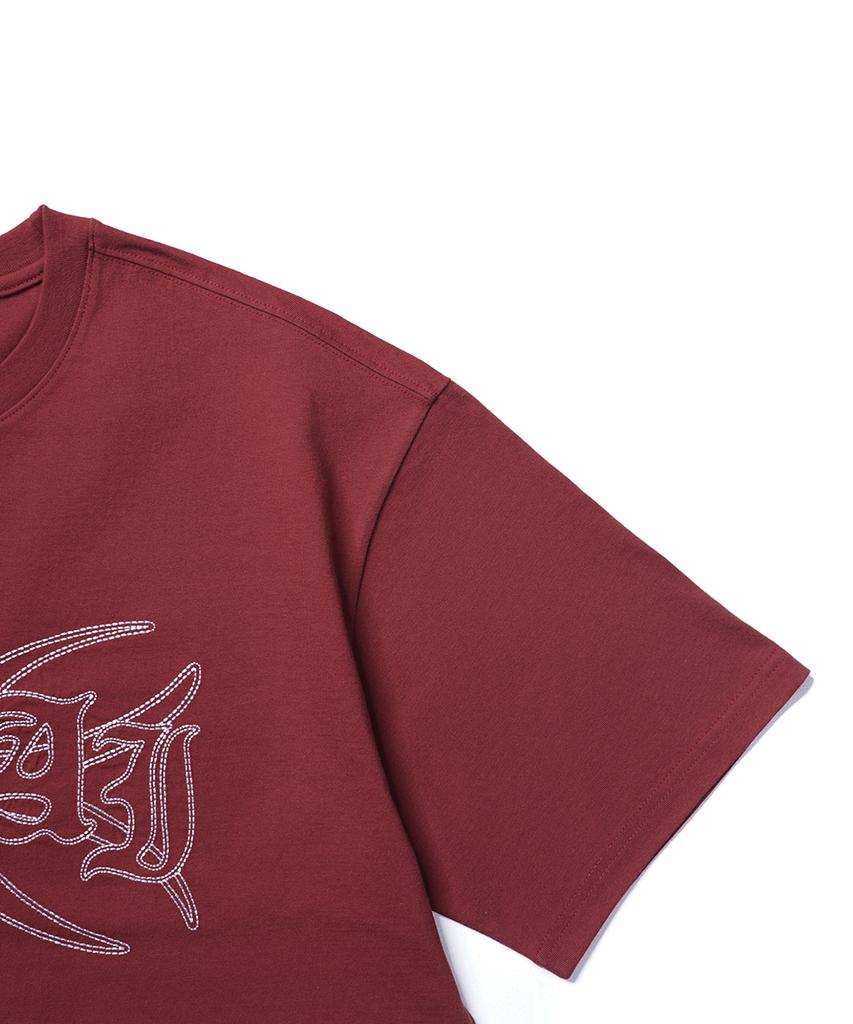 GAKKAI UNIONS Cutoff Stitch Short Sleeve T-Shirt Burgundy