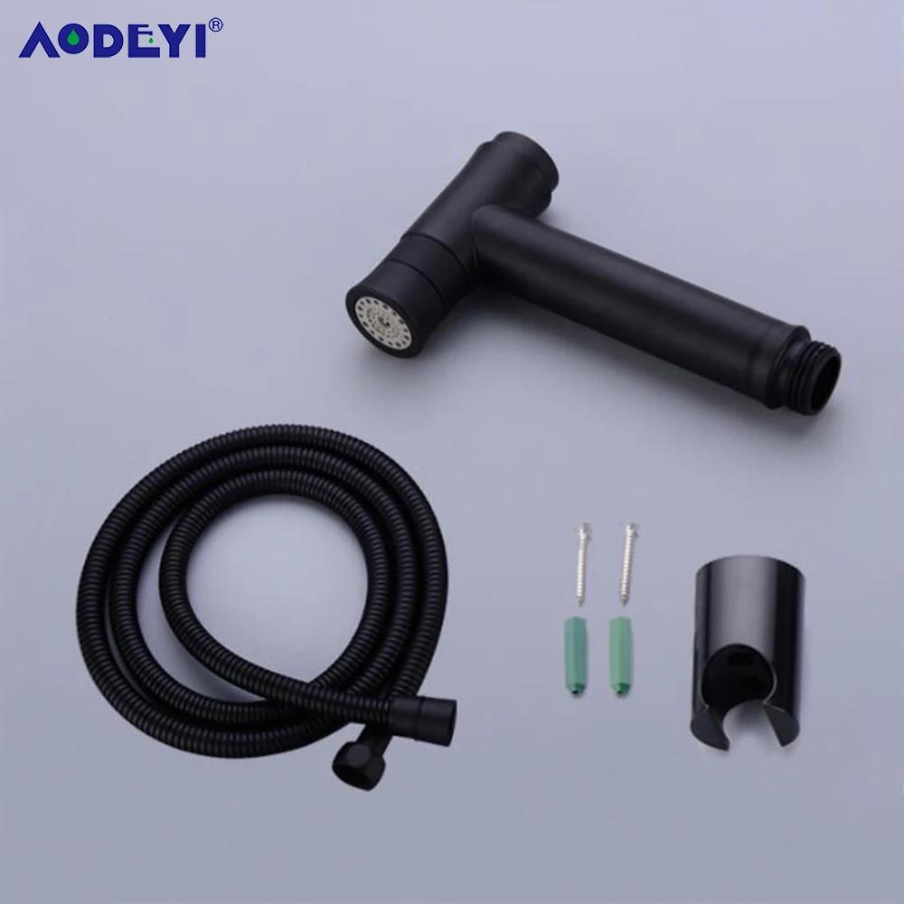Black Toilet Bidet Sprayer Wall Mounted Stainless Steel Handheld Diaper Shattaf Douche Kit with Angle Valve 1.2m Hose & Bracket