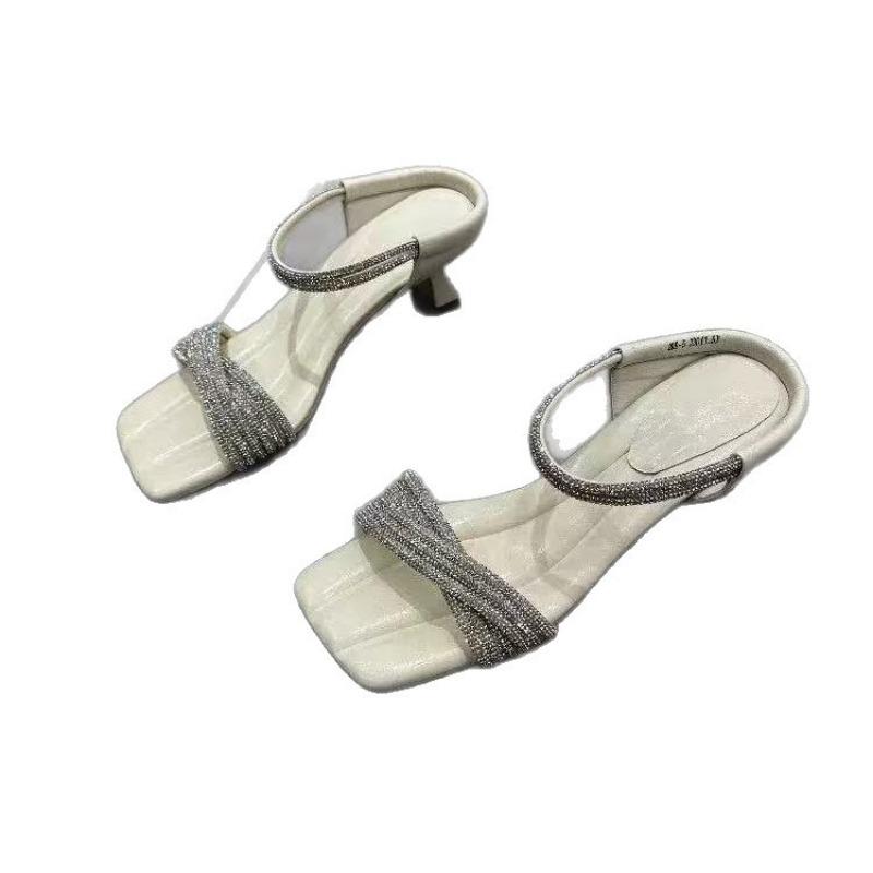 Rhinestone word with cool slippers women's summer wear beautiful high heels stiletto high heels cool slippers