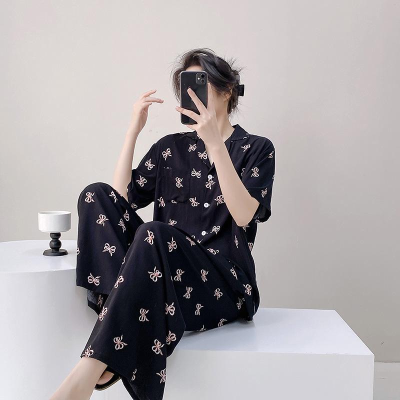 Cotton and silk pajamas women's summer thin short-sleeved plus size Internet celebrity suit can be worn outside spring and autumn new Chinese