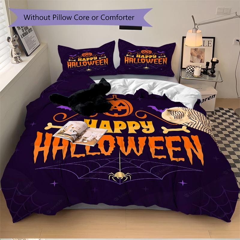 3pcs Featured Happy Halloween Theme Bedding Set - Includes 1 Quilt Cover and 2 Pillowcases, Comfortable Bedding with Stylish Design for Bedr