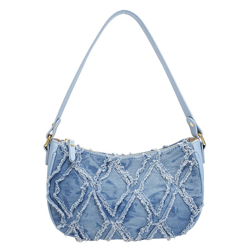 Personalized Underarm Bag 2025 Summer New Fashion Popular Women's Bag Denim Foreign Style Rhombus Rough Edge Shoulder Bag