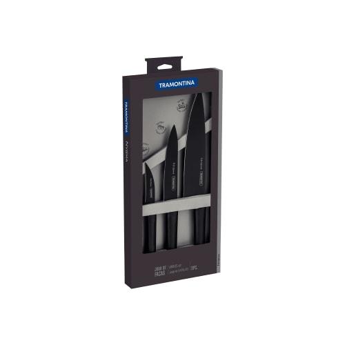 Tramontina Nigma Antibacterial Ultralight Black Knife Cutlery Set of 3, Durable Heat-Resistant Stainless Steel with Triple Heat Treatment, Boxed, Anti
