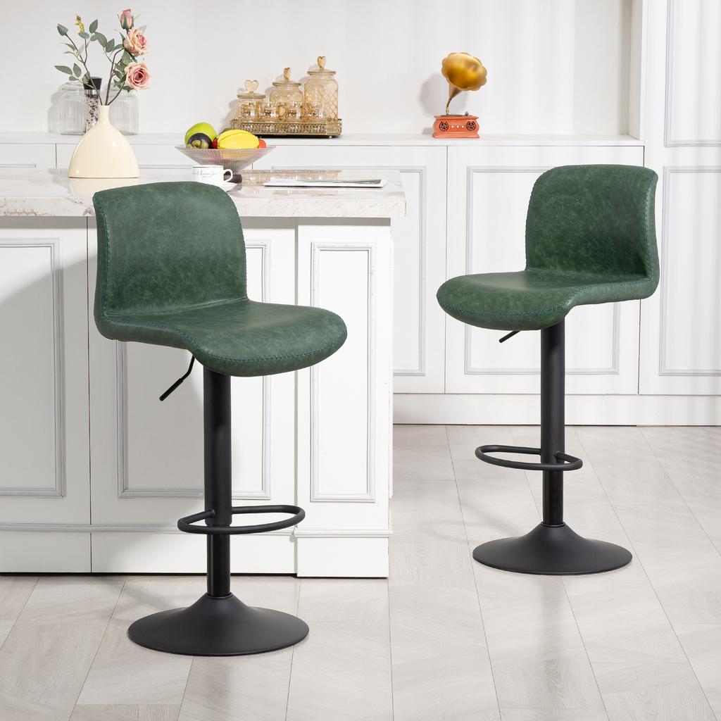 Bar Stools Set of 2, PU Leather Barstools with Backrest and Footrest for Kitchen, Counter, Breakfast Bar, Green