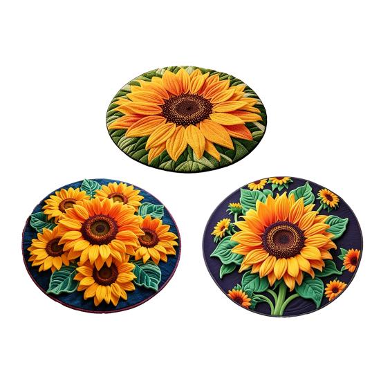 Yousheng 3D Sunflower Floor Mat Non-Slip Absorbent Bathroom Rug Quick-Dry Round Floral Area Rug for Farmhouse Bedroom Entryway Living Room