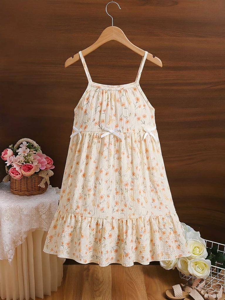 Toddler Girls Floral Spaghetti Strap Dress, Kids Summer Boho Casual Ruffle Hem Sundress for 1-8Y