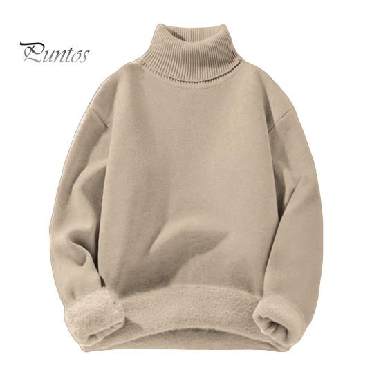 Men Winter Pullover Thickened Turtleneck Sweater Fleece Lined Warm Knitted Long Sleeve Top Casual Loose Fit for Home Office Street Wear Solid Color