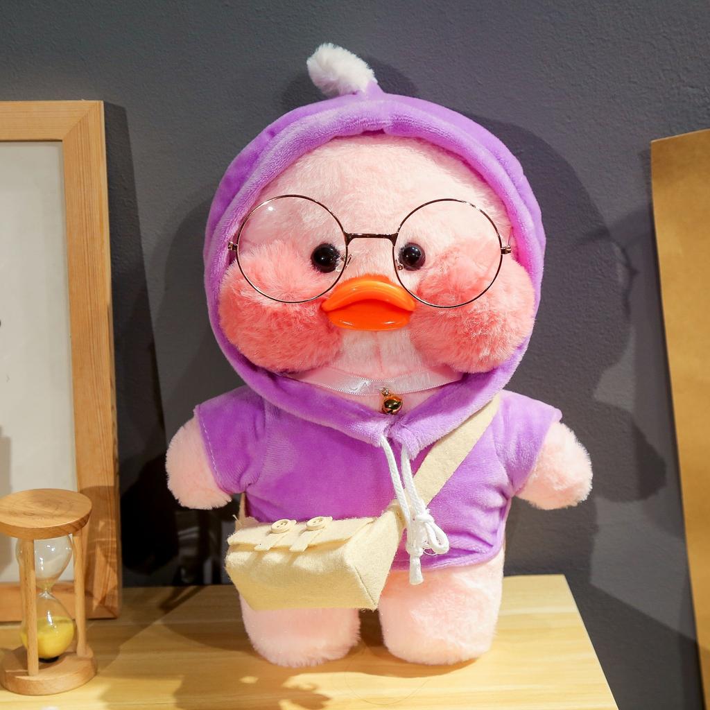30cm Charming Cafe Pink Duck Stuffed Plush Animals Toy Wear Goggles and Hoodie Soft Doll Girl Birthday Creative Gift for Girls