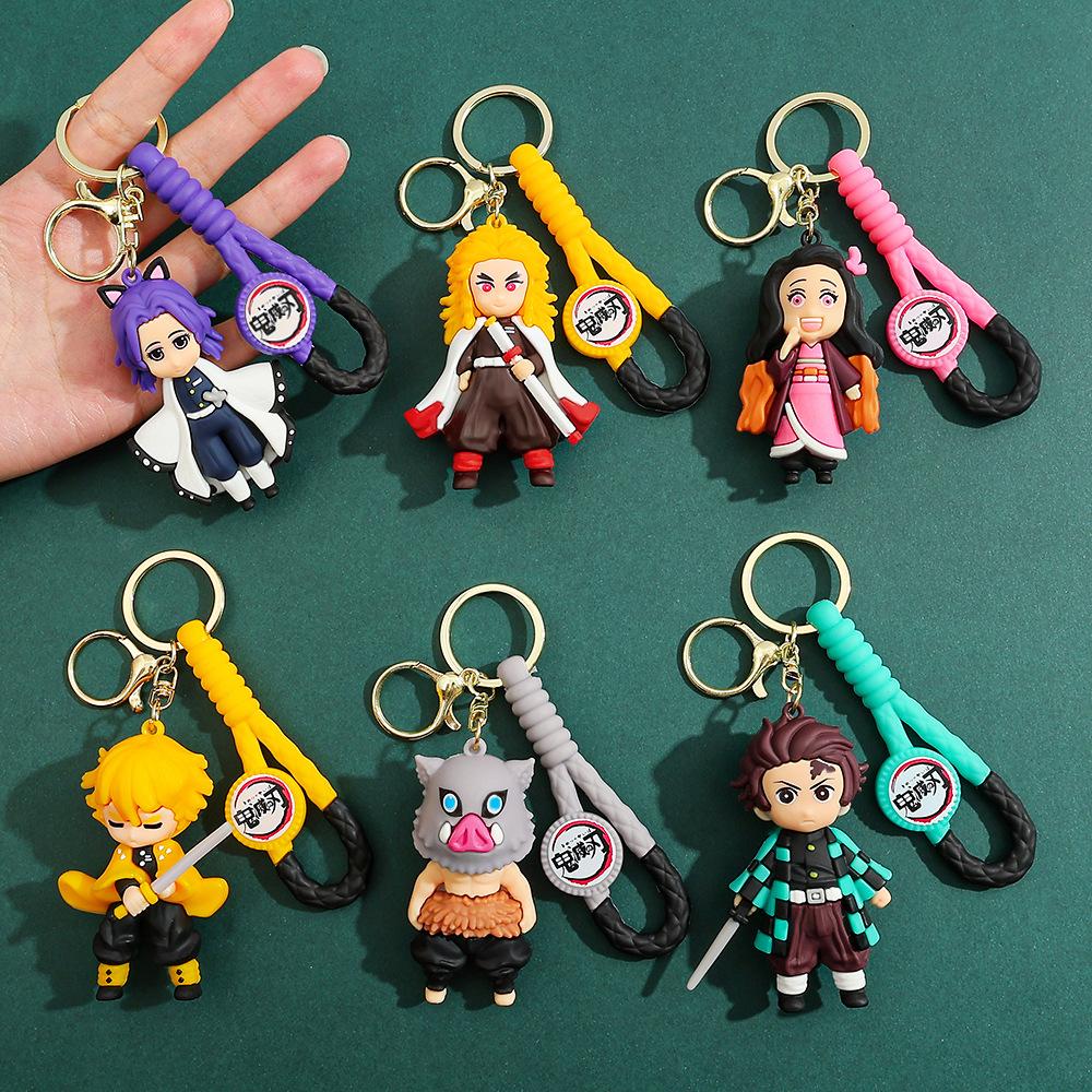 Demon Slayer Kimetsu No Yaiba Keychain Cartoon Anime Cute Kamado Tanjirou Nezuko Figure Keyring Bag Car Key Chain Model Toy Gift