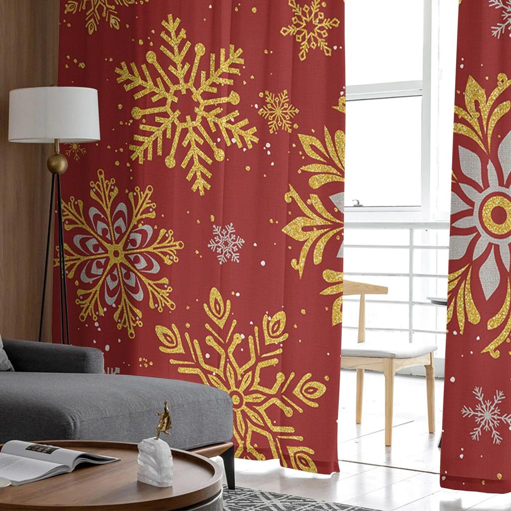 Christmas Hand Drawn Snowflakes Window Tulle Curtains For Living Room Kitchen Christmas Home Decor Sheer Voile Curtains
