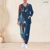 Women Plus Size V Neck Long Sleeve Scrub Set Modern Geometric Line Triangle Abstract Print Nurse Uniform Set