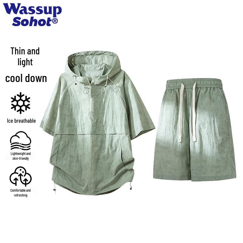 Wassup Sohot Men s Ice Silk Hooded Sportswear Set 2XL