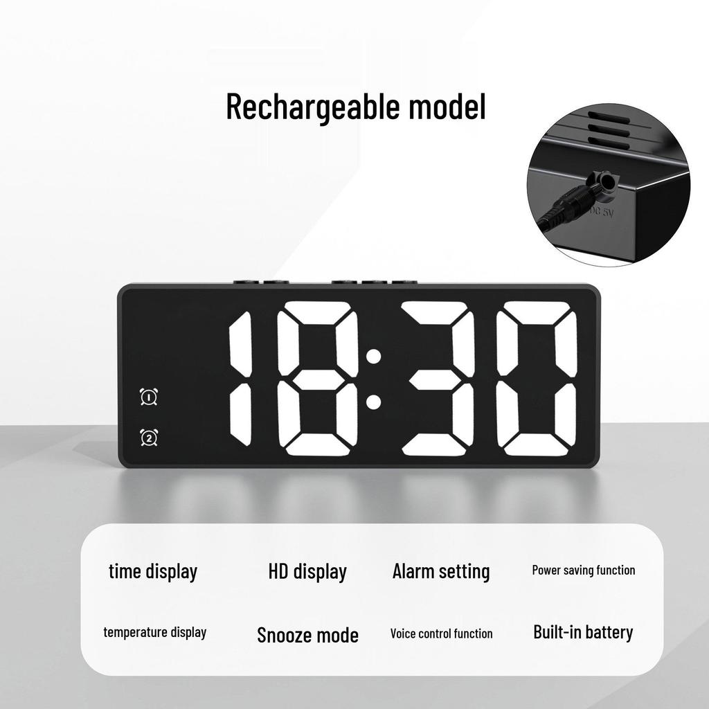 Minimalist Dual-Use LED Alarm Clock with Voice Control and Temperature Display