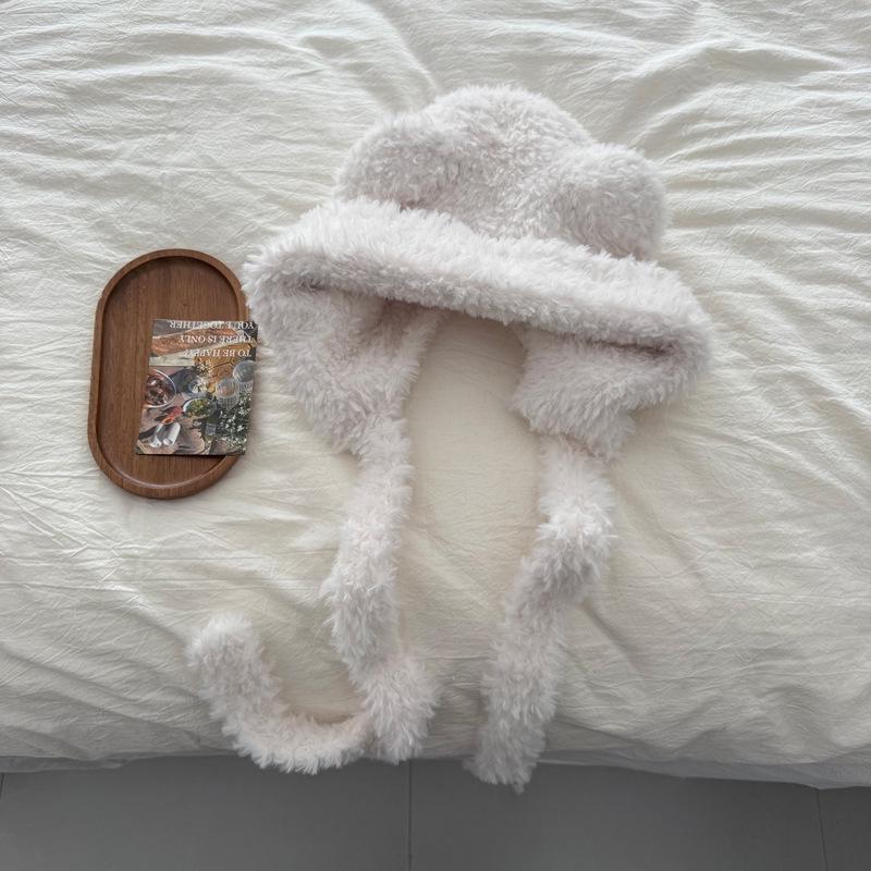 

Универсальная ветрозащитная шапка с защитой ушей: Вязаный пуловер в корейском стиле с плюшевым медведем для женщин белый