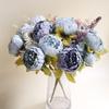 13 Heads Artificial Flower Silk Fabric Realistic Peony Bouquet with Soft Touch Home Wedding Display Office Decoration
