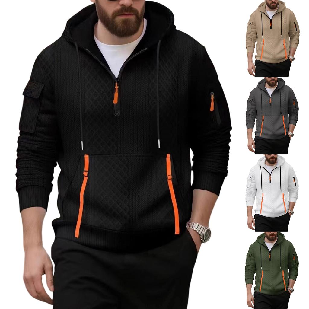 Men's Loose Leisure American Style Zipper Multiple Pockets Hooded Hood Hoodie