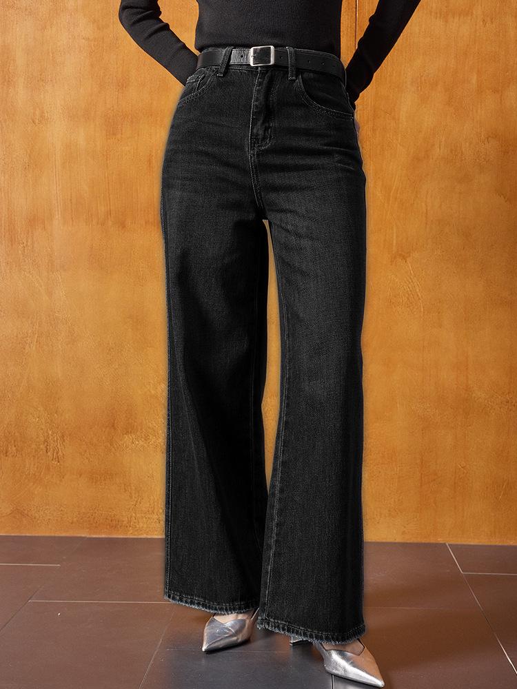 Shengdu Spring Retro High-Waisted Distressed Straight Jeans XXL чёрный