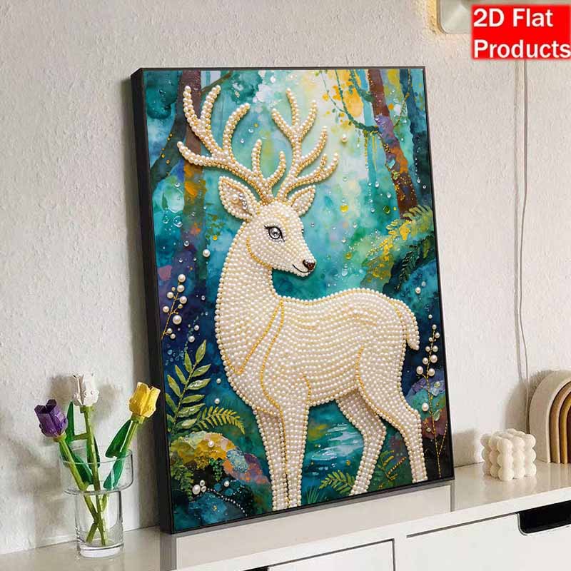 DIY Pearl Art Deer Painting Kit 5D Crystal Rhinestone Embroidery for Bedroom Living Room Wall Decoration Handmade Craft