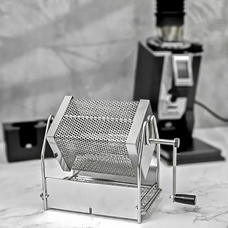 1pc Coffee Bean Roaster Hand Crank Open Flame Stainless Steel Rotary Cage Home Raw Bean Roasters No Heat Source