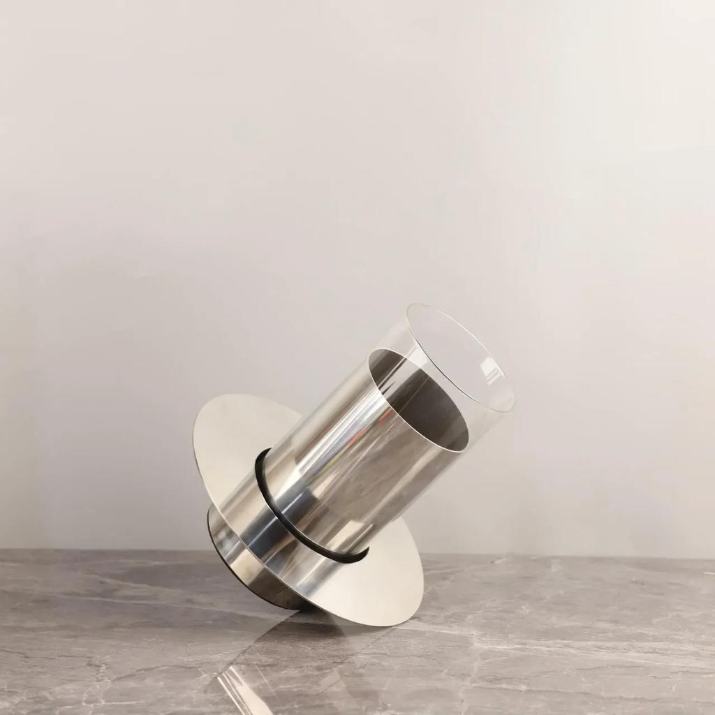 Metal Handicraft Flower Vase Geometry Stainless Steel Glass Laminated Saucer Shape Artistic Floral Arrangement Home Decoration