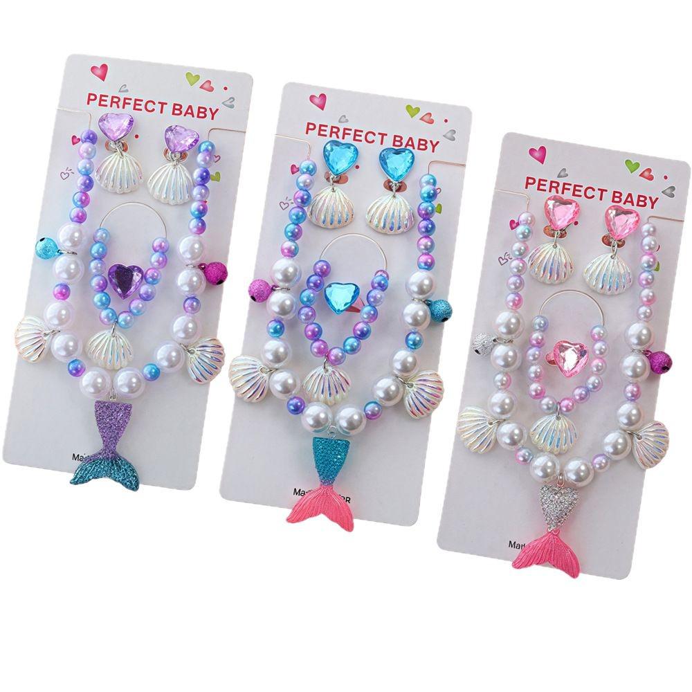 Colar de Pérolas de Sereia e Conjunto de Acessórios de Princesa para Meninas - Conjunto de 5 Peças para Presente de Feriado