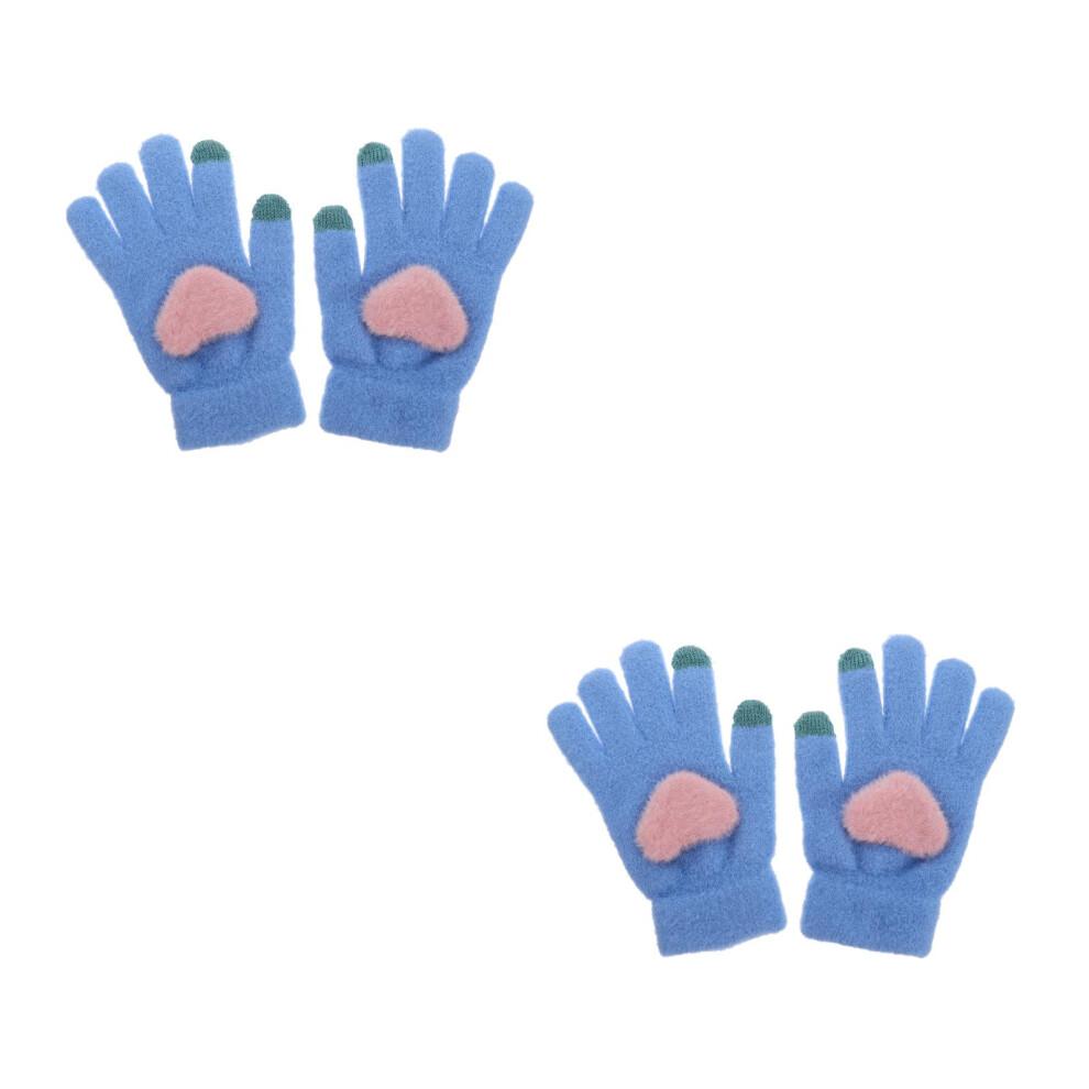 2 Pairs Heart Knitting Winter Gloves Thicken Touchscreen Knitted