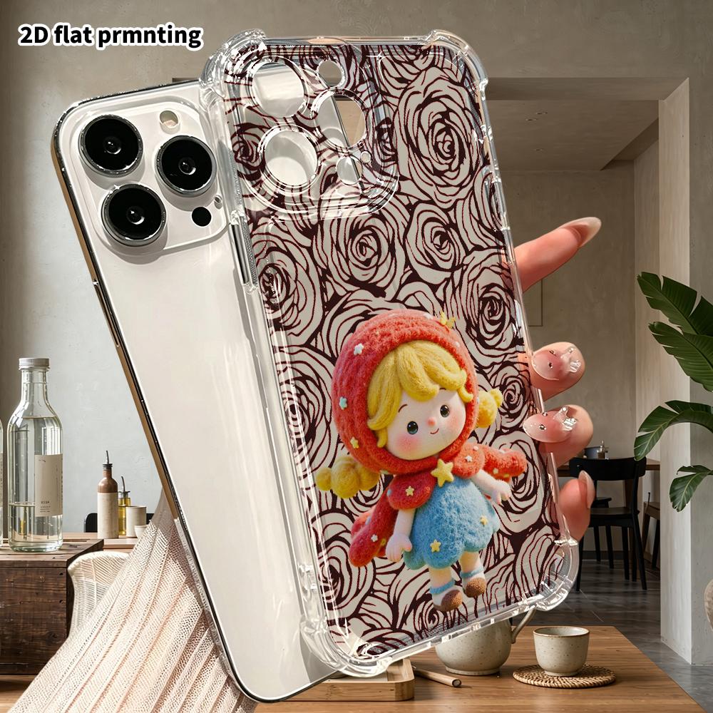 Phone Case: 2D Flat Suitable for iPhone 18 17 16 15 14 13 Pro, Transparent Four Corner Protective Case, Little Girl Doll, Christmas and Halloween Gift