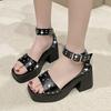Mode Damen Sandalen 2025 Sommer Mode Nieten High Heels Lässige Kurze und Klobige Plateau Sandalen Hohe Qualität Luxus Damen Schuhe