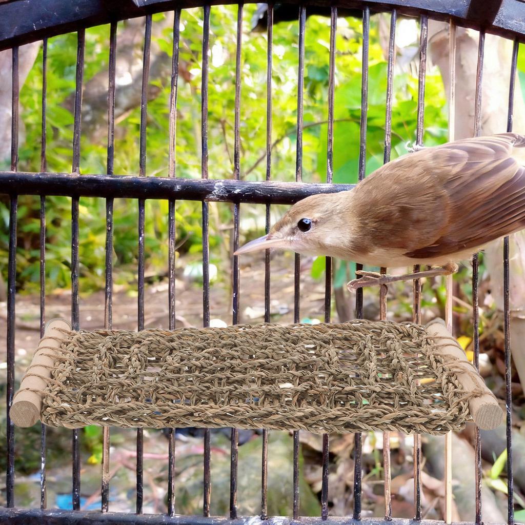 Bird Hammock Parrot Rope Perch Straw Climbing Chewing Stand for Lovebird Conure Budgie Parakeet Large Woven Net Exercise Bridge