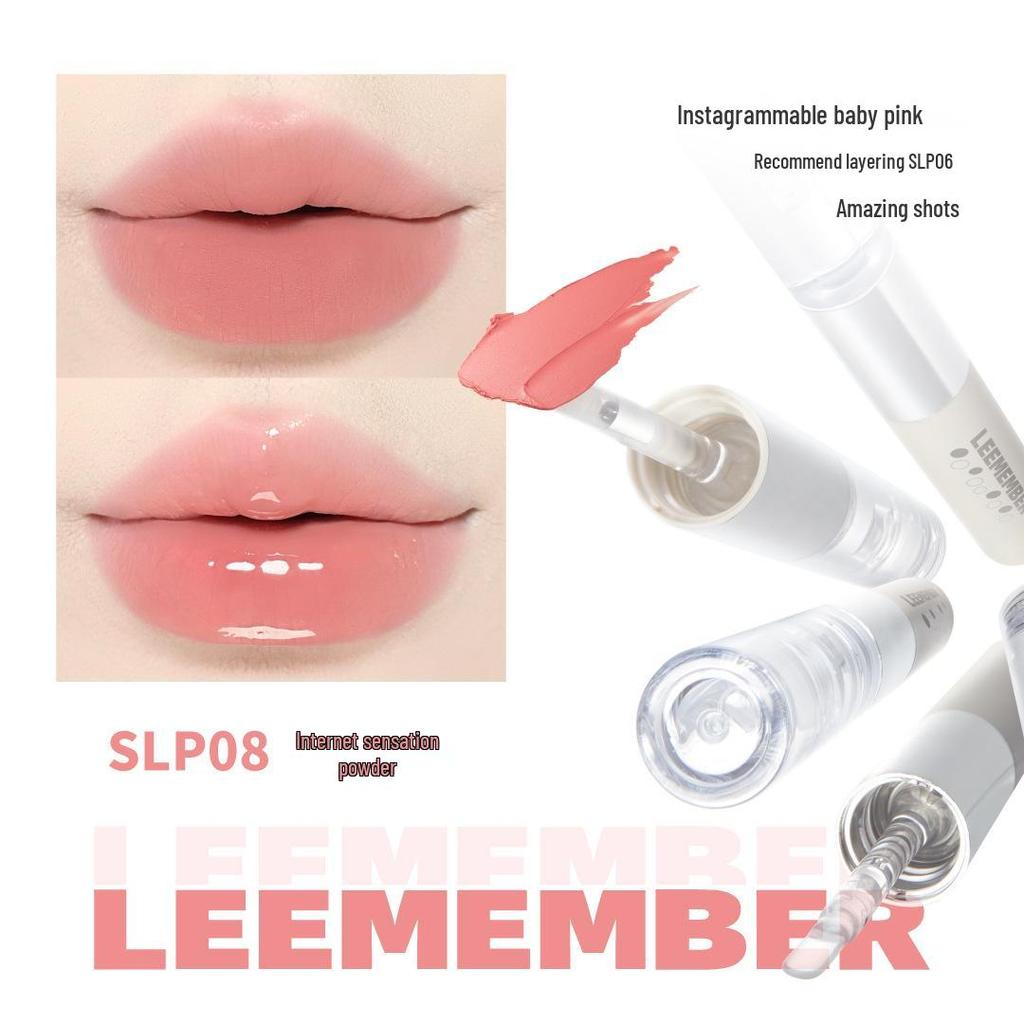 LEEMEMBER Limon Double-Ended Matte & Water Gloss Lip Set with Primer and Nude Lipstick.