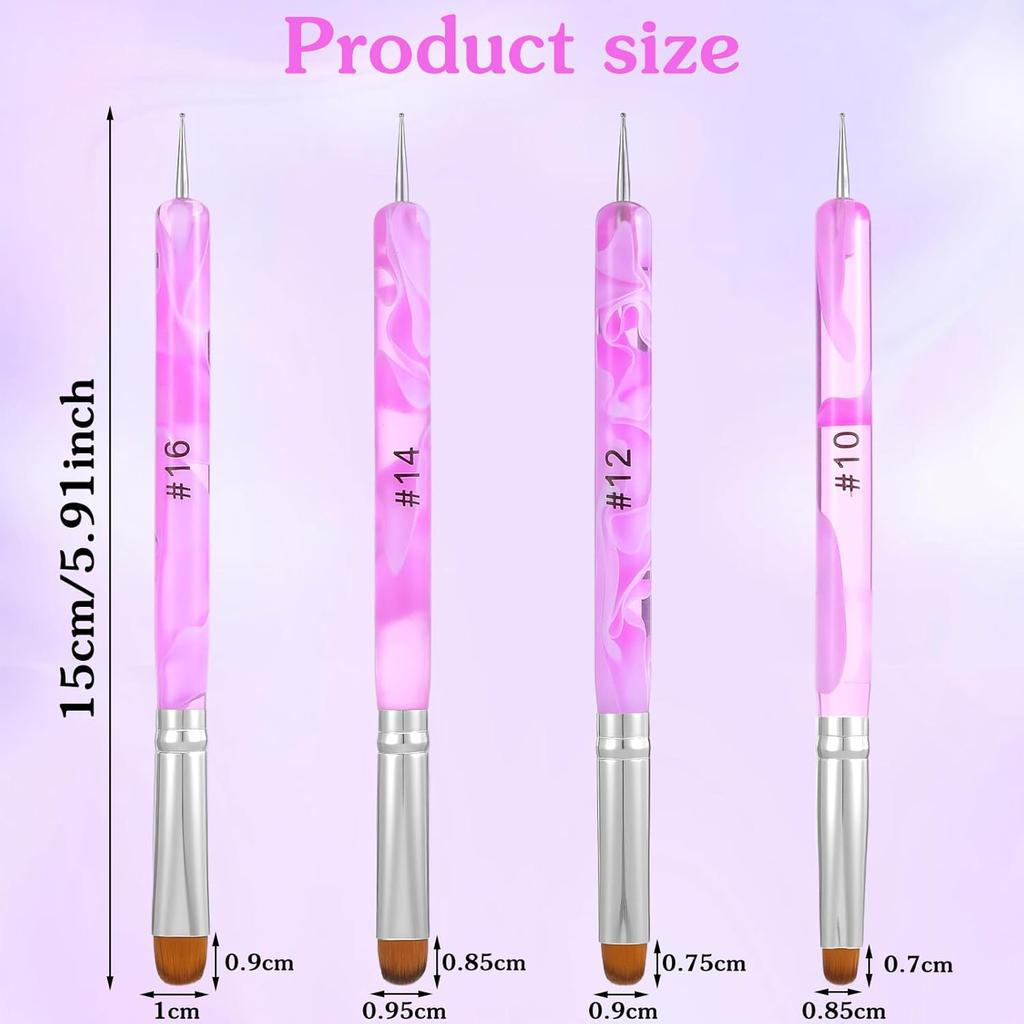 4 Pcs French Manicure Brush Gel Acrylic Nail Brushes Nail Art Brushcure Tool With Dotting Tool Double-Ended Art Pen for Manicure Cuticle Clean Up