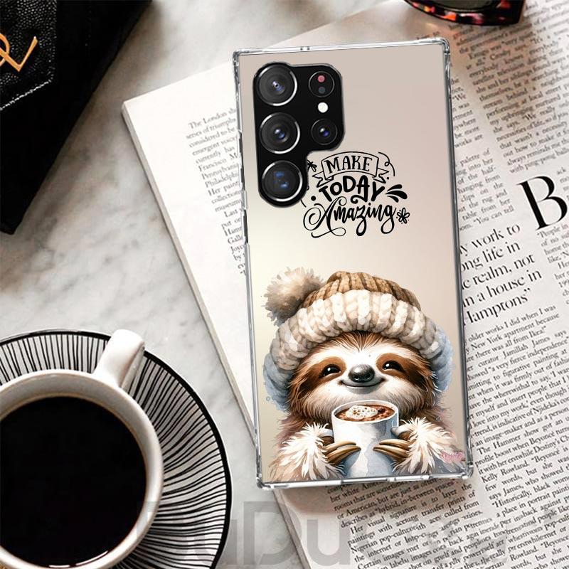 

Animal Cute Cartoon Sloth Coffee Cover For Samsung Galaxy S8 S9 Plus S10 Lite Note 8 9 10 Pro 20 Ultra S7 Edge M11 M21 M32 M51 P Samsung S9